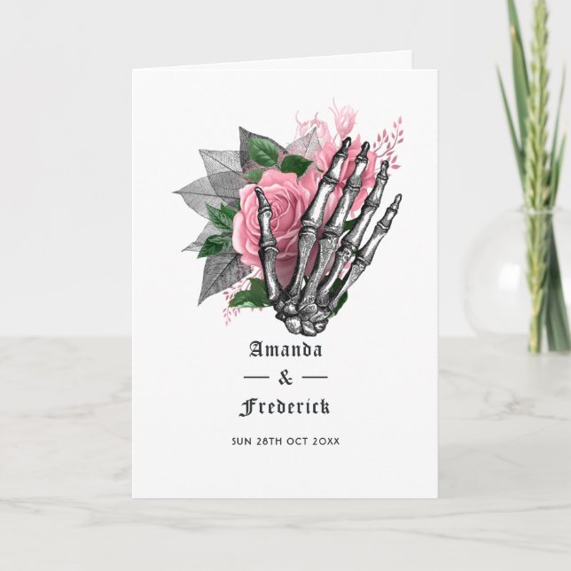 Programme de mariage gothique squelette floral ros (Devant)