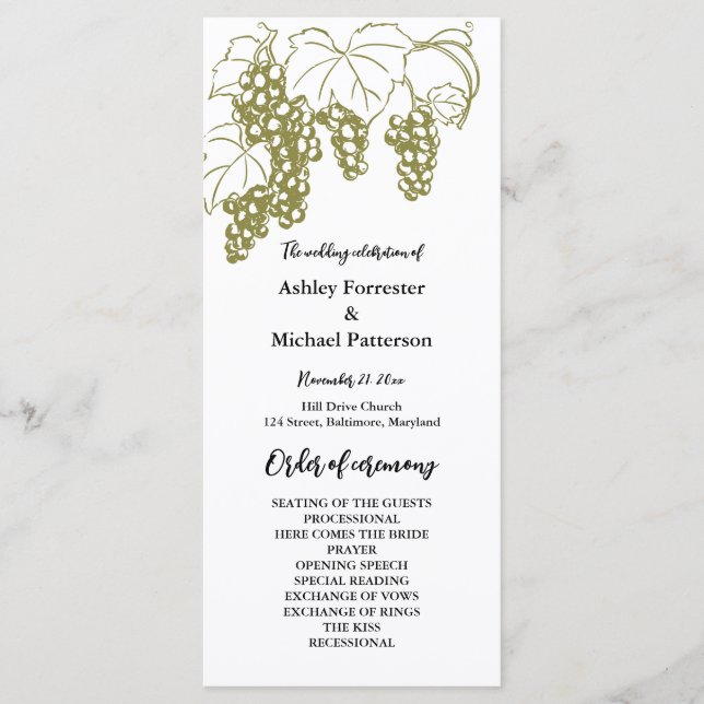 Programme de mariage Grapevine Elegant Vineyard It (Devant)