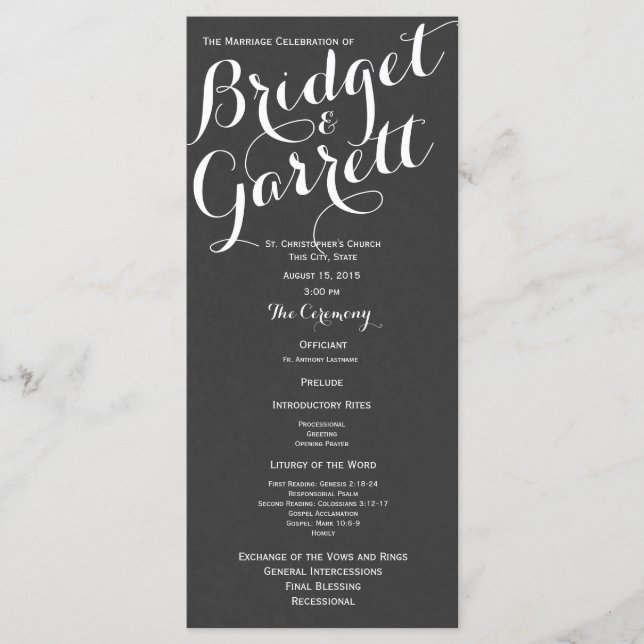 Programme de mariage gris ardoise du texte du conc (Devant)