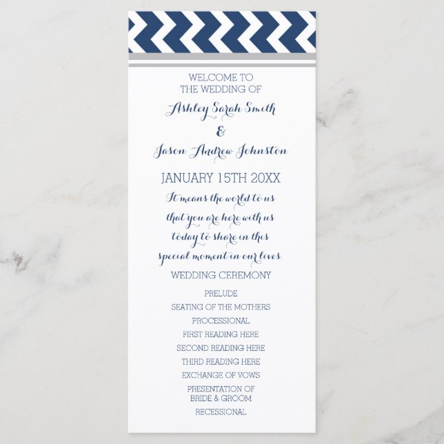 Programme de mariage gris bleu Chevron (Devant)