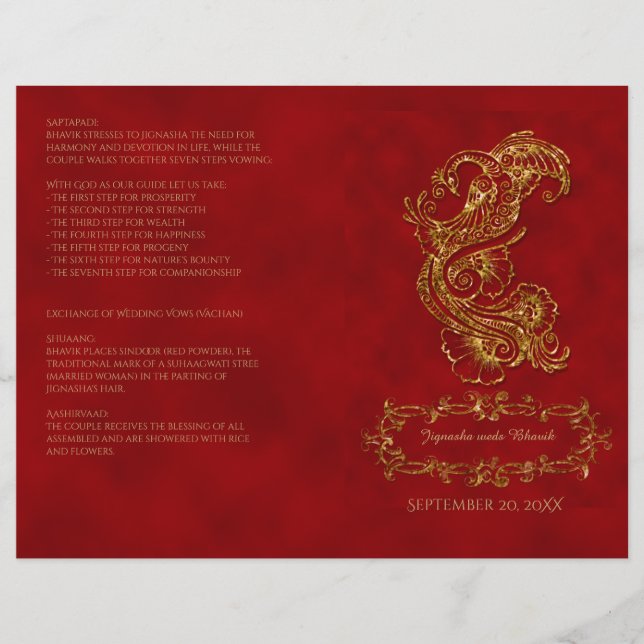 Programme de mariage hindou Peacock rouge et or (Devant)