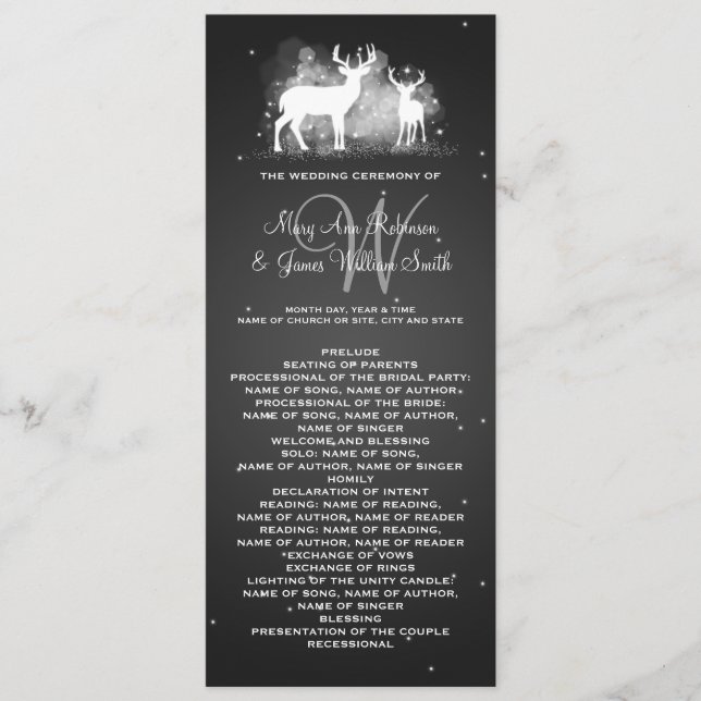 Programme de mariage Hiver Cerf Éperche Noir (Devant)