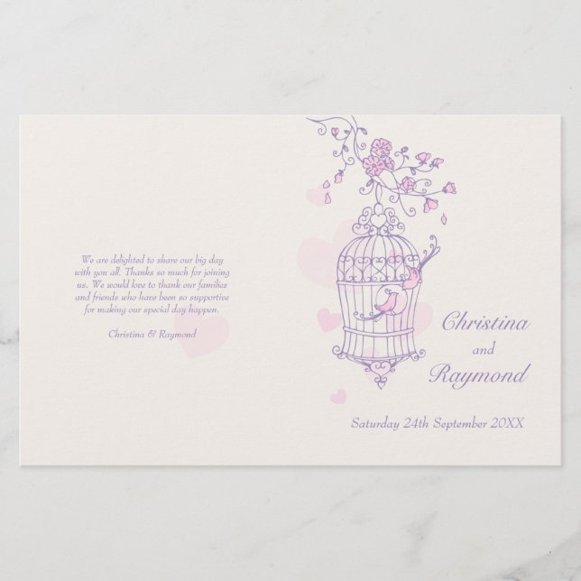 Programme de mariage Inséparables rose violet (Devant)