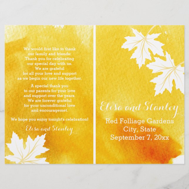 Programme de mariage jaune d'aquarelle moderne (Devant)