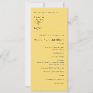 Programme de mariage jaune simple et minimal pour