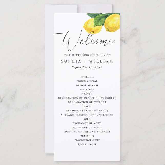 Programme de mariage Lemon Grove | Cérémonie des a (Devant)