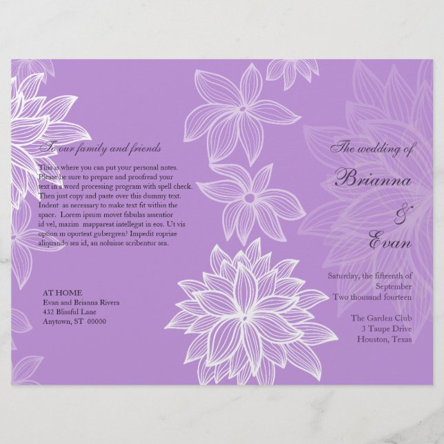 Programme de mariage Lilac Fleur Contourée Circula (Devant)