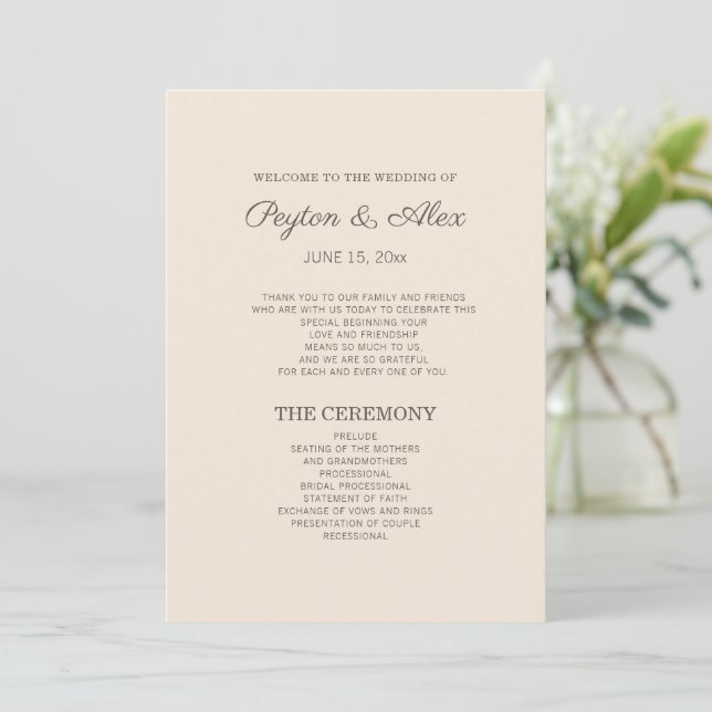 Programme de mariage marron crème moderne  (Debout devant)
