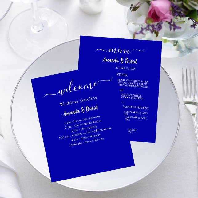 Programme de mariage Menu bleu royal blanc (Créateur téléchargé)