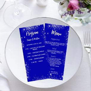 Programme de mariage menu dîner royal bleu argent
