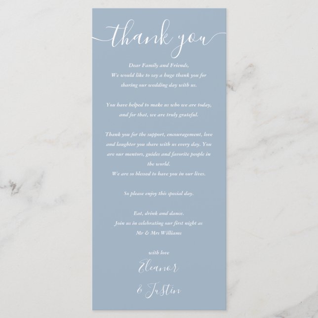 Programme de mariage Merci Dusty Blue Place Card (Devant)