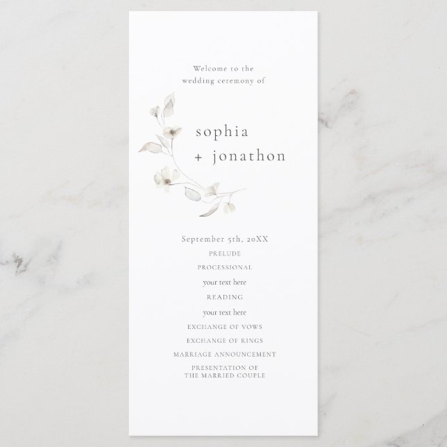 Programme de mariage minimal de script (Devant)
