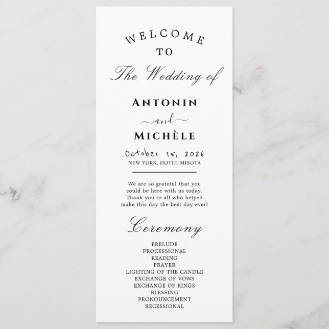Programme De Mariage Minimal Moderne Ordre Des Évé (Devant)