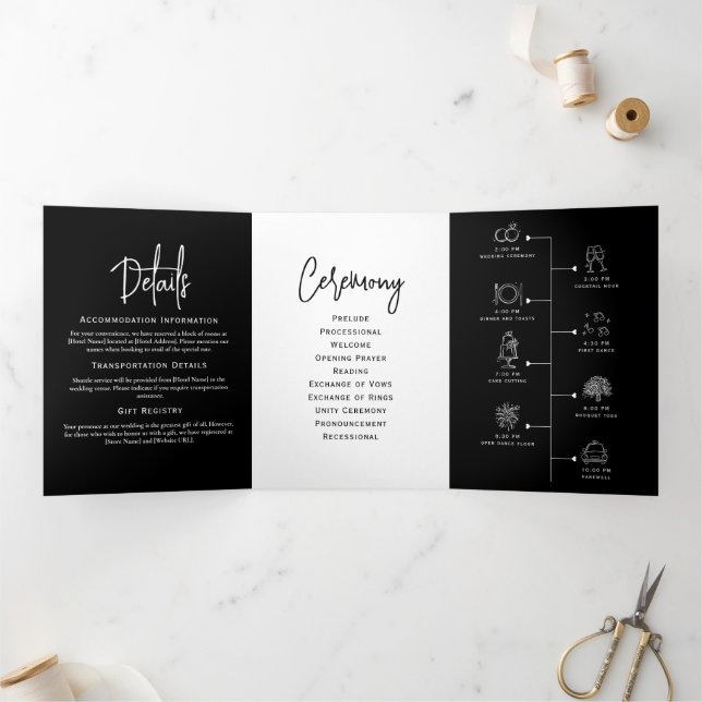 Programme de mariage minimal Noir et blanc Élégant (Intérieur)