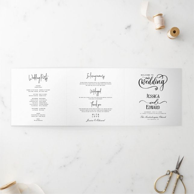 Programme de mariage minimal Noir et blanc Élégant (Extérieur)
