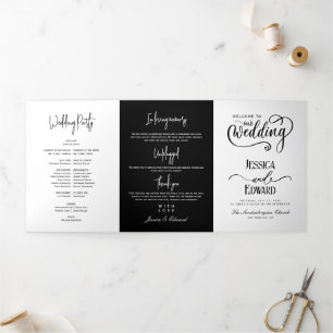 Programme de mariage minimal Noir et blanc Élégant