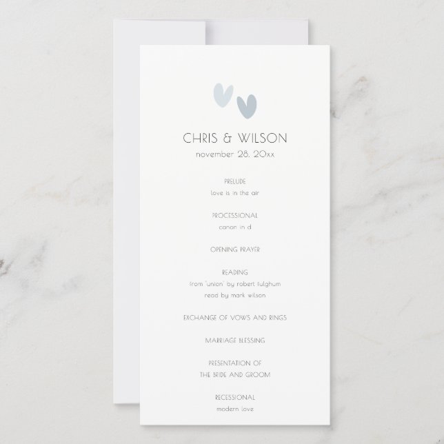 Programme de mariage minimal Pastel Dusky Blue Hea (Devant)
