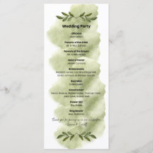 Programme de mariage minimaliste à feuille verte m