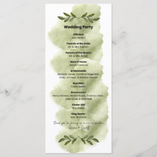 Programme de mariage minimaliste à feuille verte m