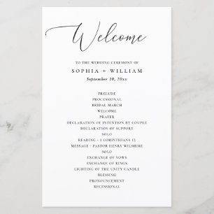 Programme de mariage minimaliste avec typographie 