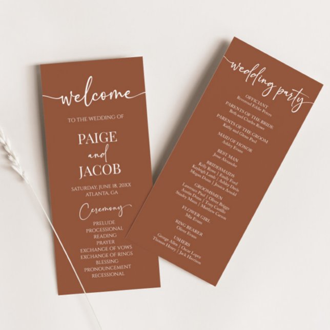 Programme de mariage minimaliste Brown Boho (Créateur téléchargé)