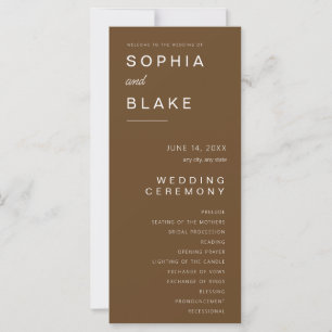 Programme de Mariage Minimaliste Brun Foncé Simple