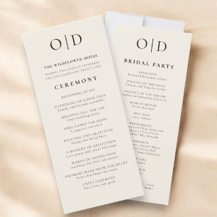 Programme de mariage minimaliste de typographie ne