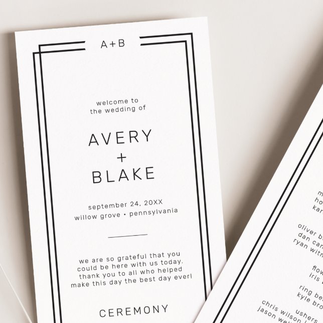 Programme de mariage minimaliste moderne / AVERTI (Modern Minimalist Wedding Program / AVERY)