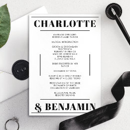 Programme de mariage minimaliste moderne noir et b