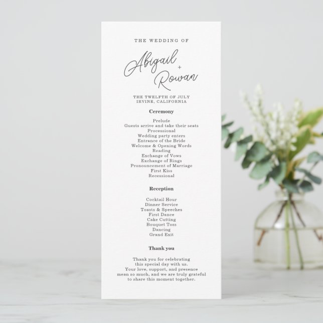 Programme de mariage minimaliste noir et blanc (Debout devant)