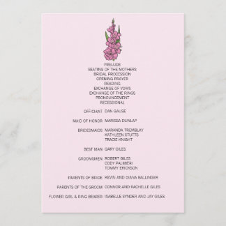 Programme de mariage minimaliste rose gladiolus