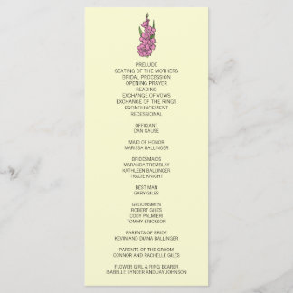 Programme de mariage minimaliste rose gladiolus
