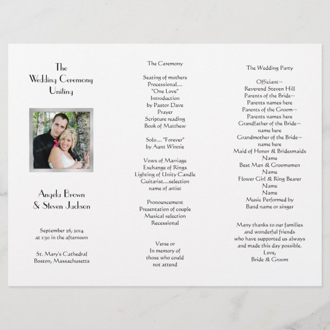 Programme de mariage Modèle photo double blanc (Devant)