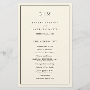 Programme de mariage moderne au monogramme jaune b