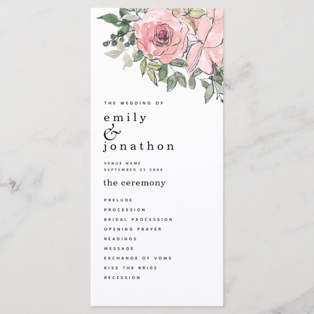 Programme de mariage moderne Blush Florals (Devant)