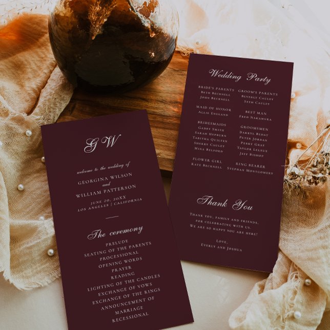 Programme de mariage moderne Bourgogne (Créateur téléchargé)