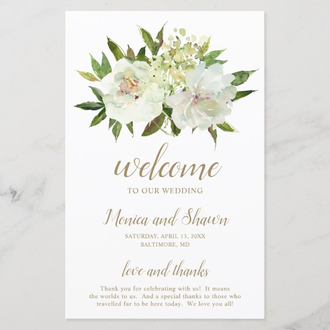 Programme de mariage moderne élégant floral or bla (Devant)