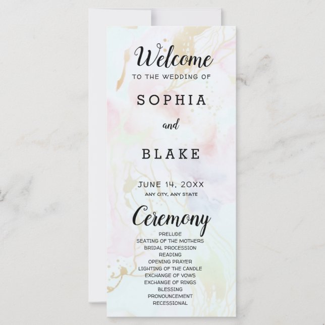 Programme de mariage moderne en marbre blanc rose  (Devant)