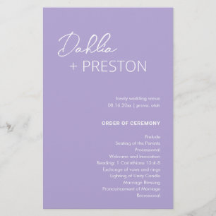 Programme de mariage moderne lilas minimaliste