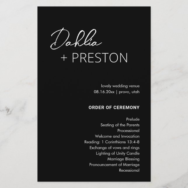 Programme de mariage moderne minimal noir (Devant)