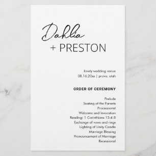 Programme de mariage moderne minimaliste noir et b