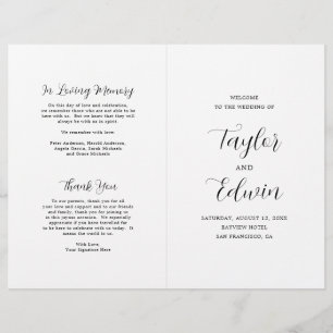 Programme de mariage moderne minimaliste noir et b