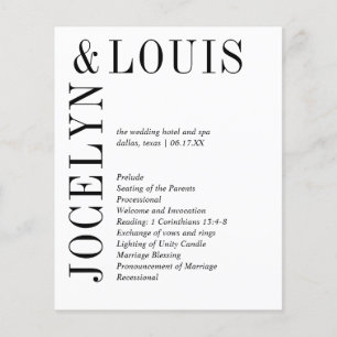 Programme de mariage moderne noir et blanc gras