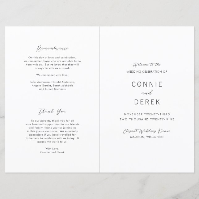 Programme de mariage moderne simple (Devant)