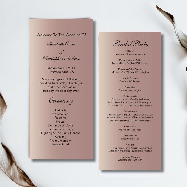 Programme de mariage moderne tendance rose gold ro (Rose Gold Pink Modern Trendy Wedding Program Cards)
