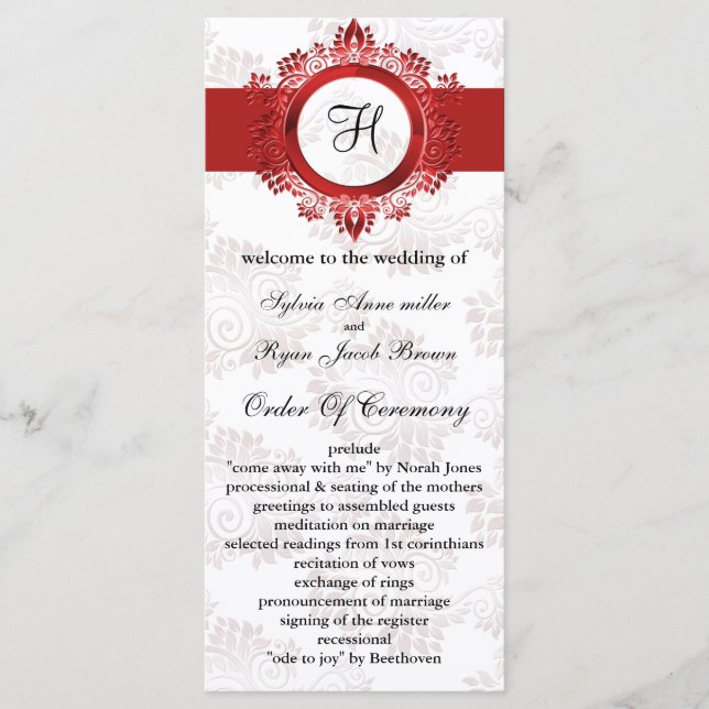 programme de mariage monogramme rouge (Devant)