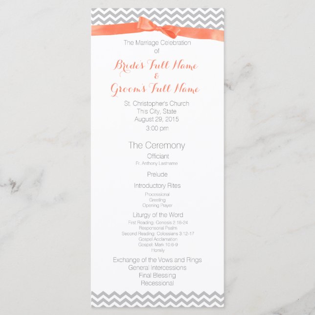 Programme de mariage Motif Coral et Grey Zigzag (Devant)