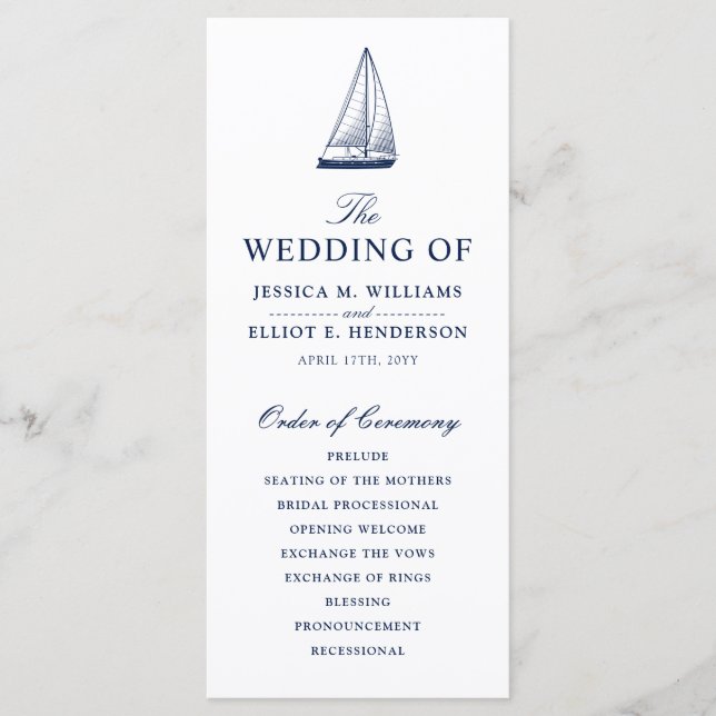 Programme de mariage nautique minimal Voilier (Devant)