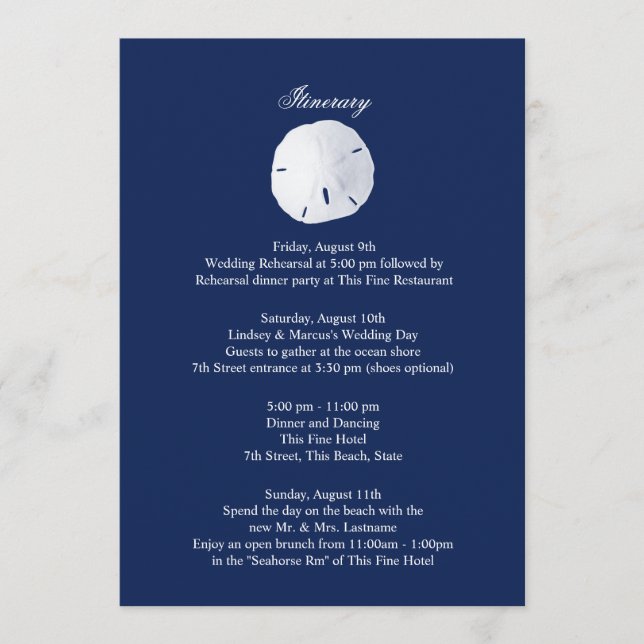 Programme de mariage Navy Blue Dollar de Sable (Devant)
