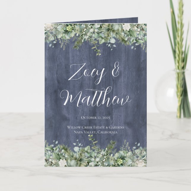 Programme de mariage Navy Wood Eucalyptus | Rustiq (Devant)